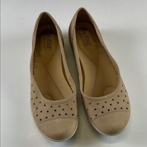 Hotter Comfort Concept Beige Leather Perforated Flats Walking Shoes Size 8